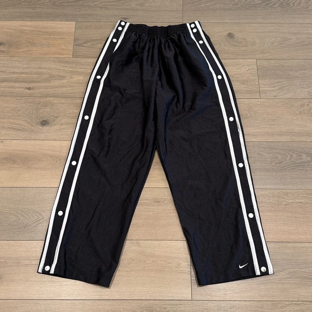 NIKE Black Vintage Tearaway Warm Up Snap Button Wide Leg Track Pants Size XL